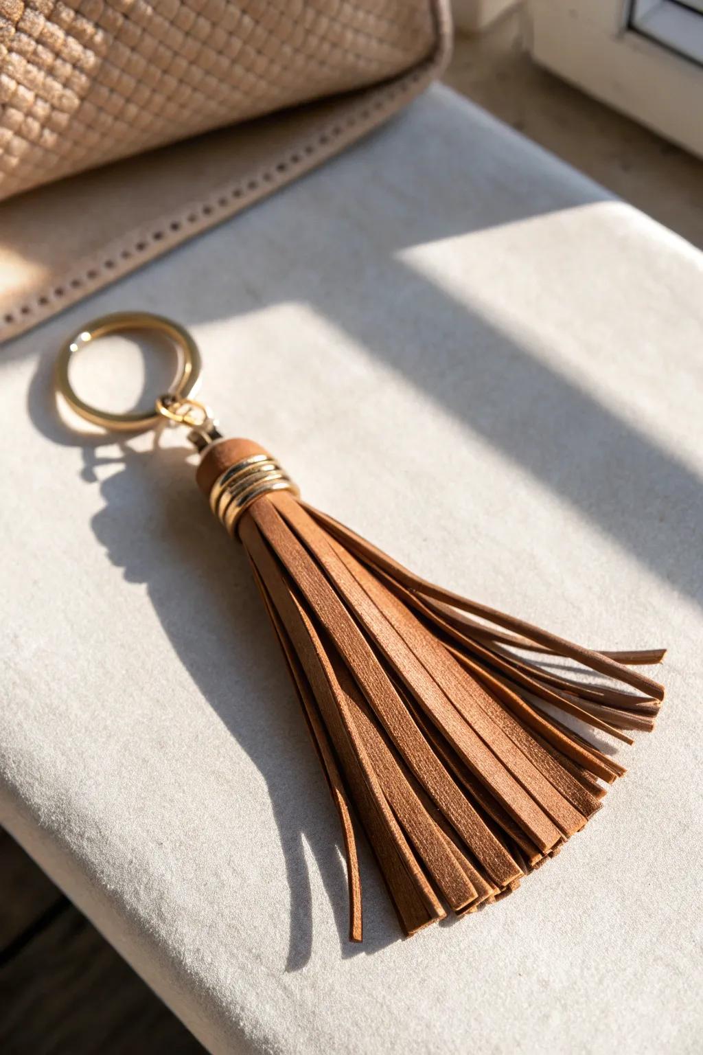 Elevate your everyday essentials with the timeless elegance of a leather tassel keychain.