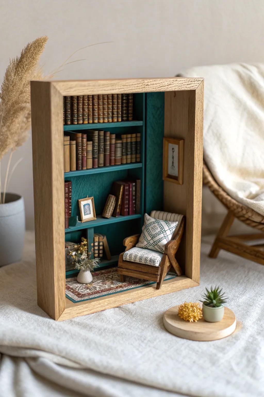 Discover the charm of a tiny library—where miniature books meet minimalist style.