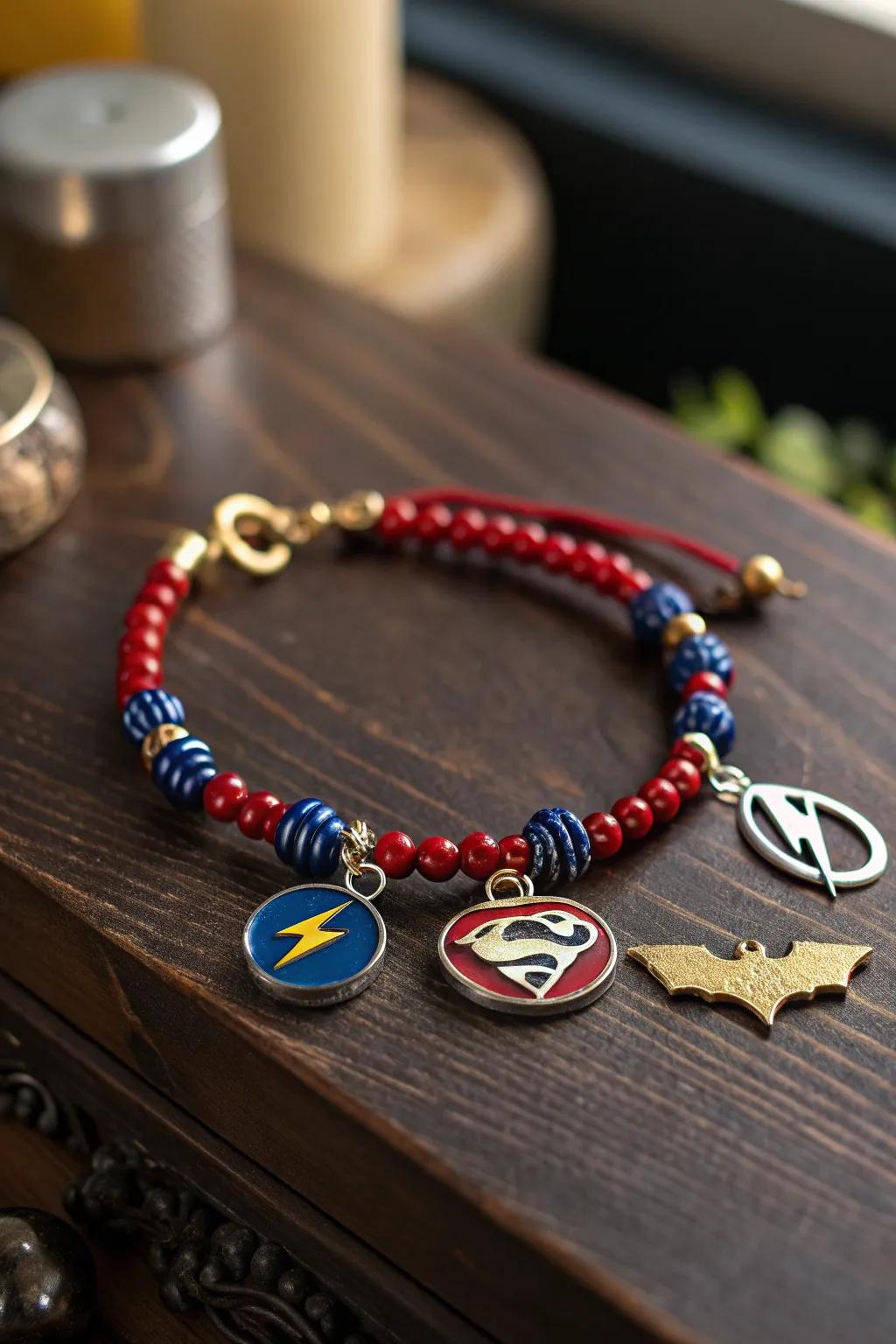 Unleash your inner hero with this bold superhero charm bracelet!