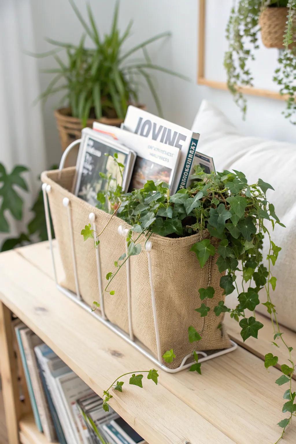 Transform your space with a touch of greenery—see how a simple magazine holder becomes a chic planter!