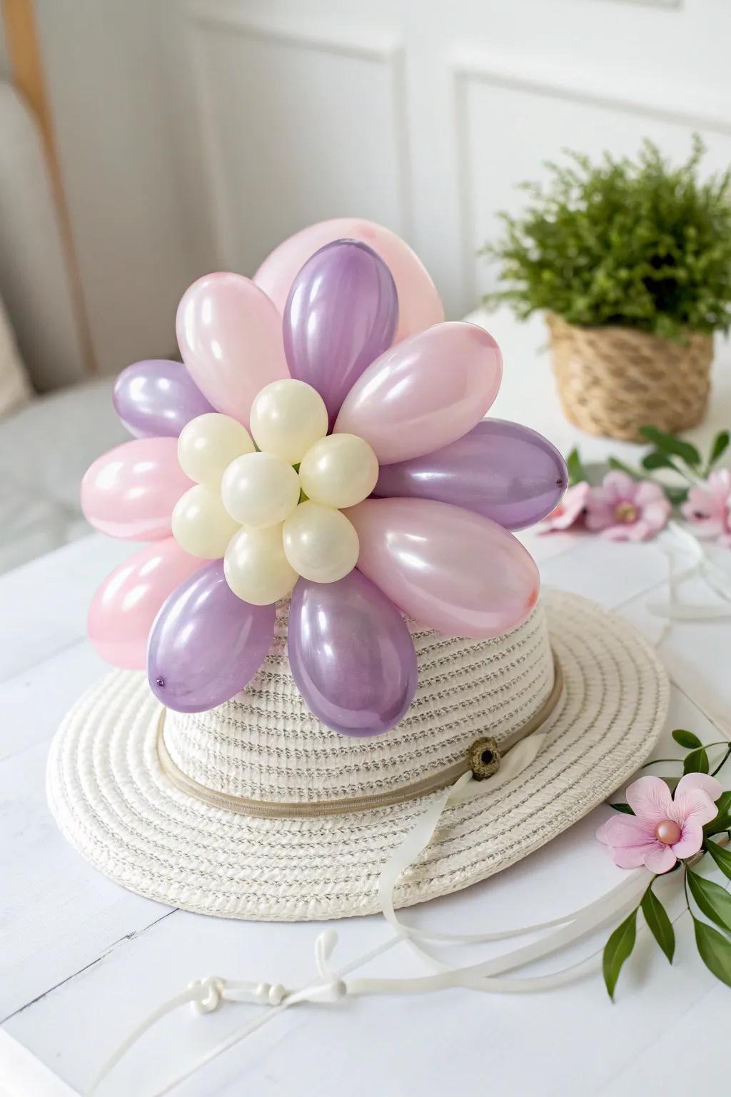 Bloom with grace: a flower balloon hat that exudes elegance and natural beauty.