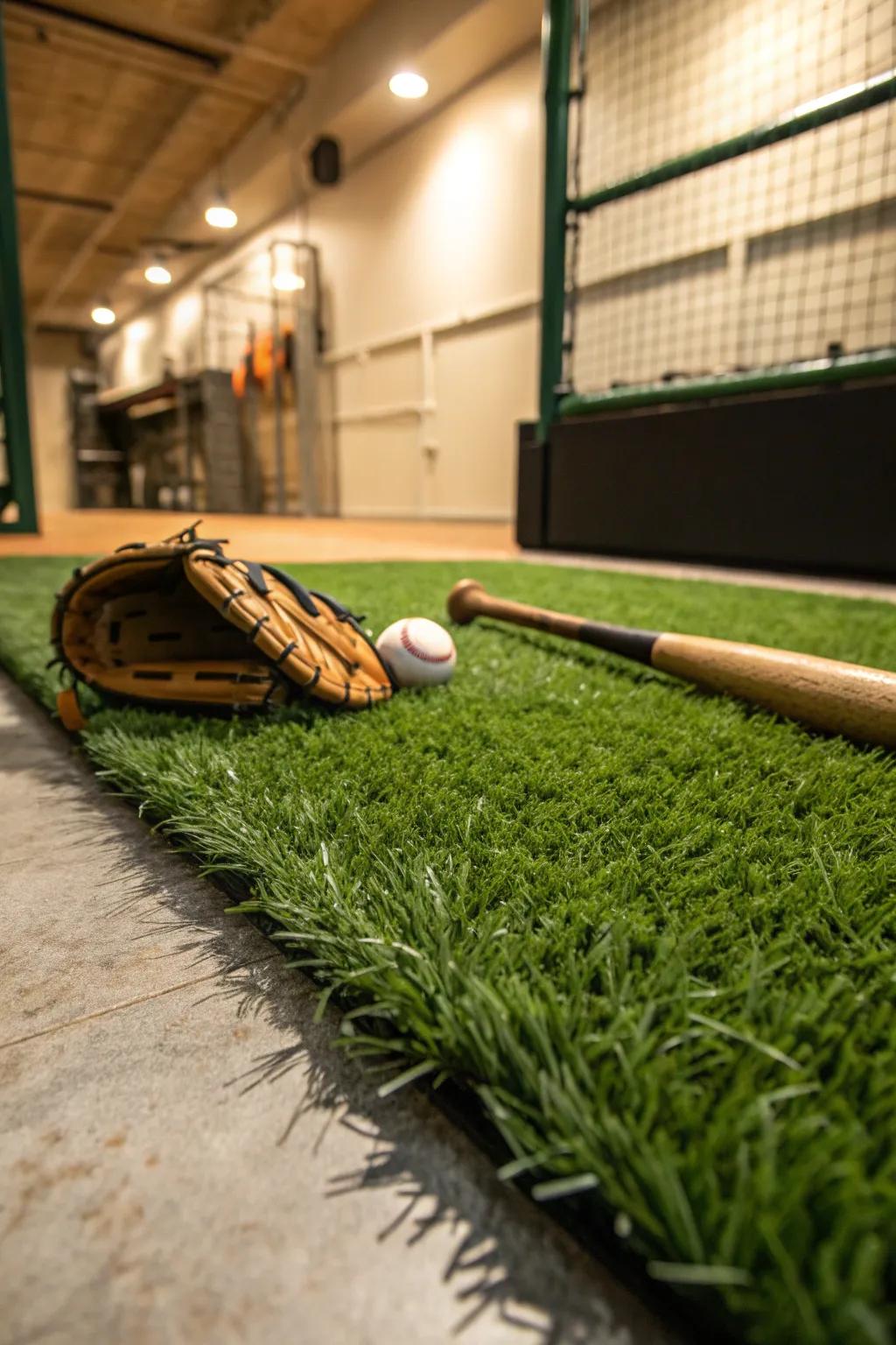 Transform your basement into a pro-level batting cage with high-quality artificial turf.