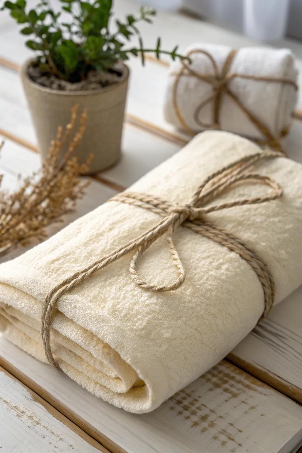 Wrap it with love: Embrace rustic elegance with jute twine and a soft towel.