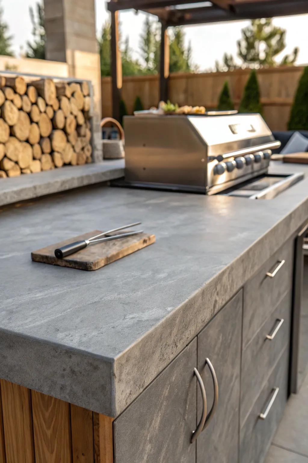 Elevate your BBQ setup with the timeless elegance of a concrete countertop. Experience urban chic in your patio design.