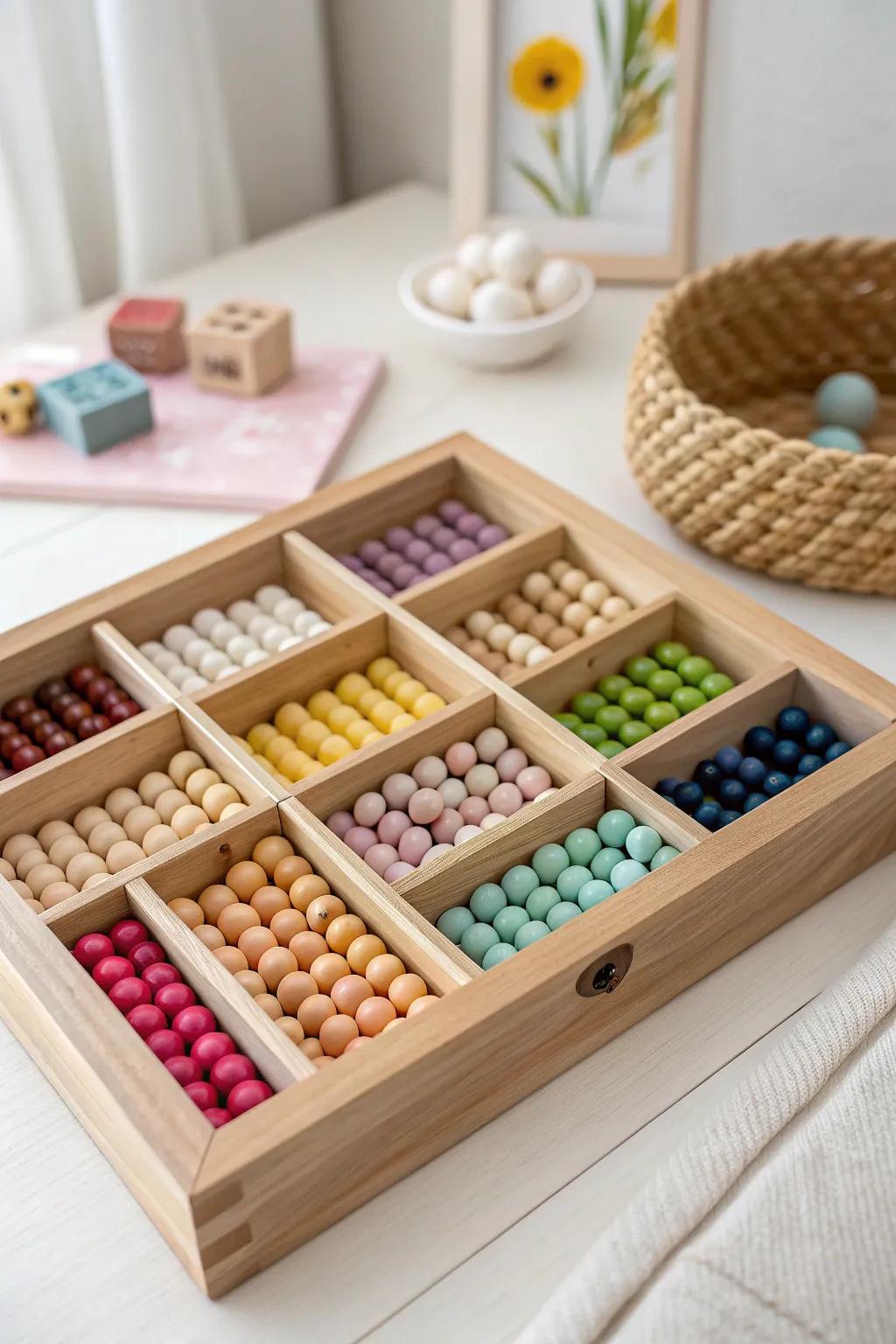 Transform your drawers into a bead wonderland with elegant, customizable wooden inserts. 🌿✨ #OrganizationGoals #ScandiBoho