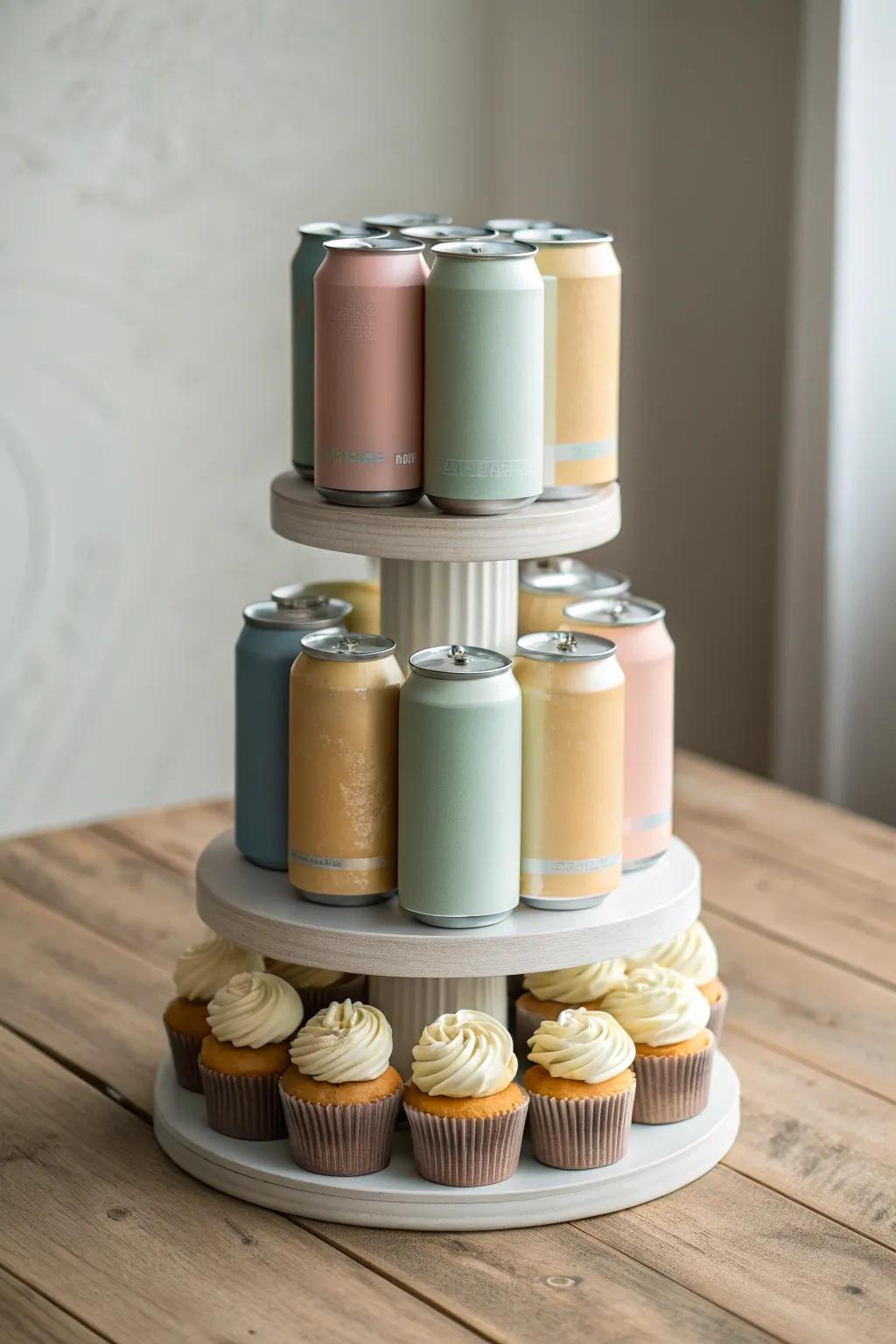 Elevate your celebration with a chic beer cake tower, sweetened with delightful mini cupcakes!