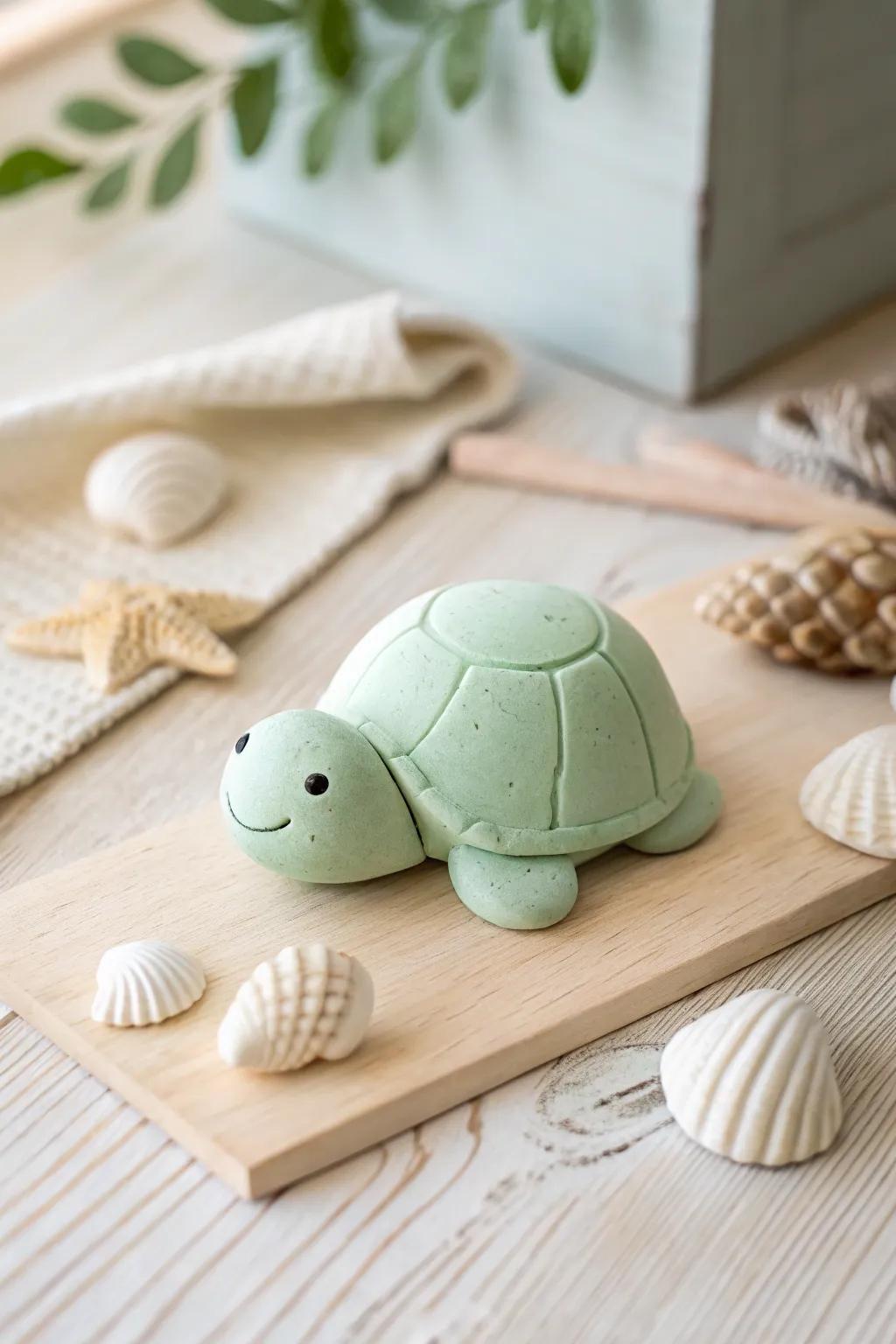 Crafting joy: a tiny playdough turtle with a big smile.