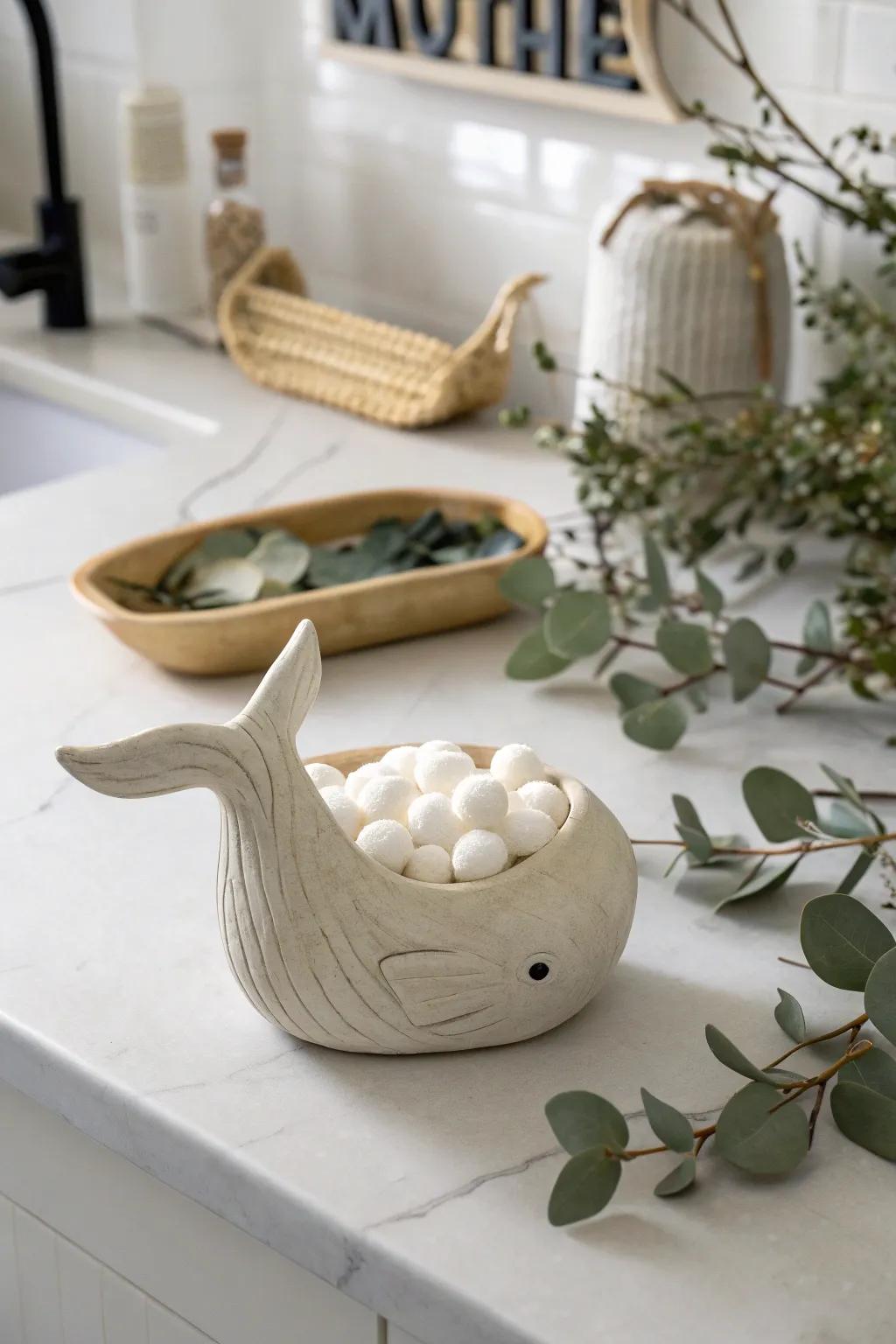 Splash into elegance with this whimsical whale vessel—perfect for adding a touch of charm to your bathroom essentials.