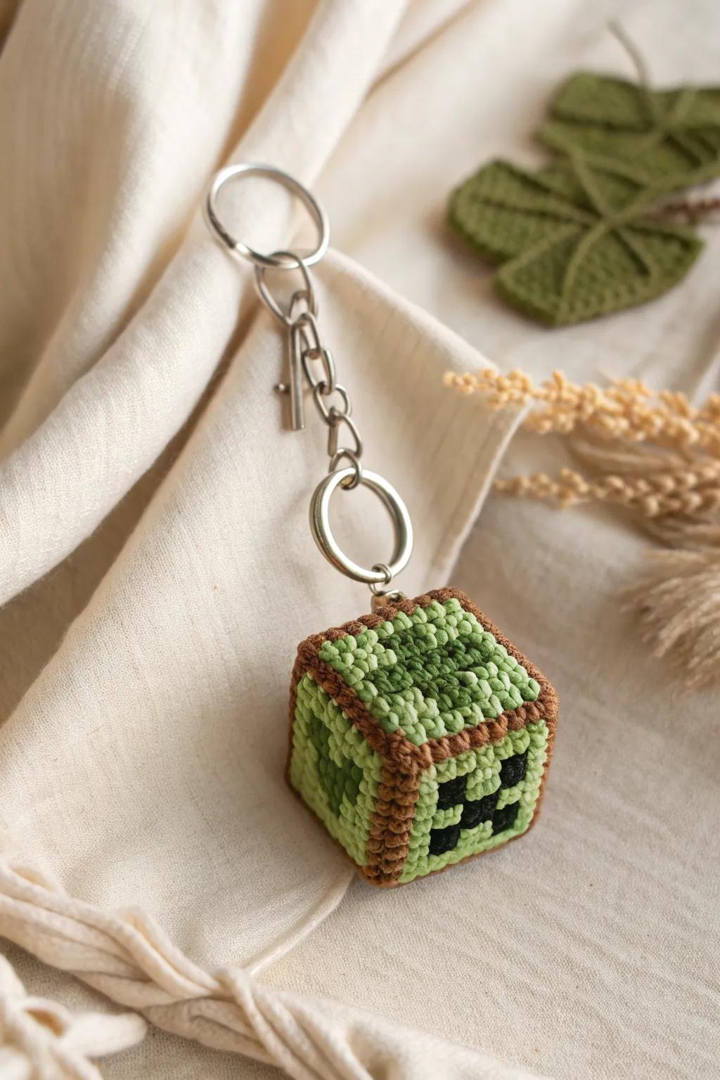 Crafted with love: This minimalist crochet keychain brings Minecraft magic to everyday life.