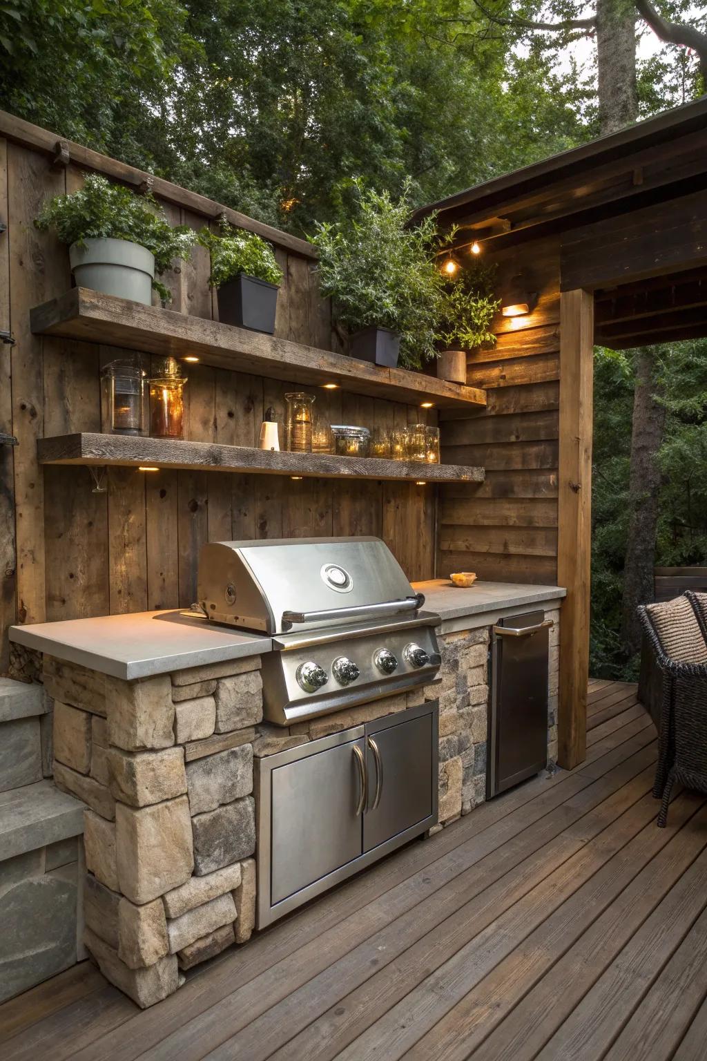 Craft your perfect gathering spot with a cozy corner grill station.