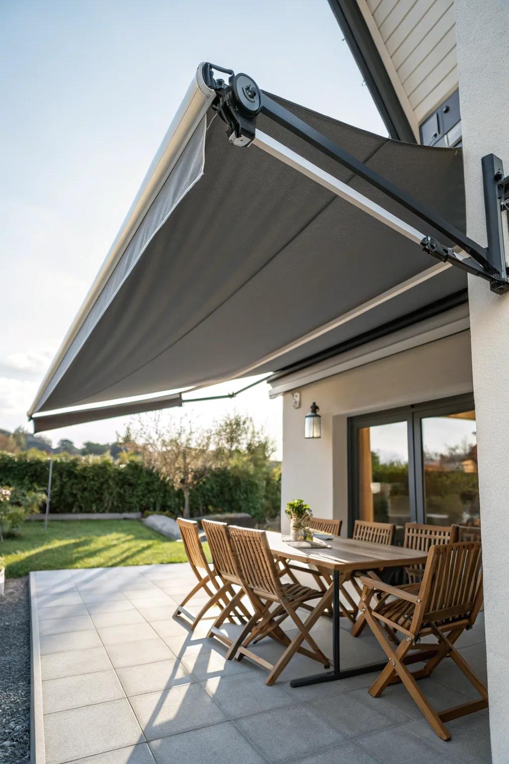 Master the elements with a sleek retractable awning for your backyard oasis.