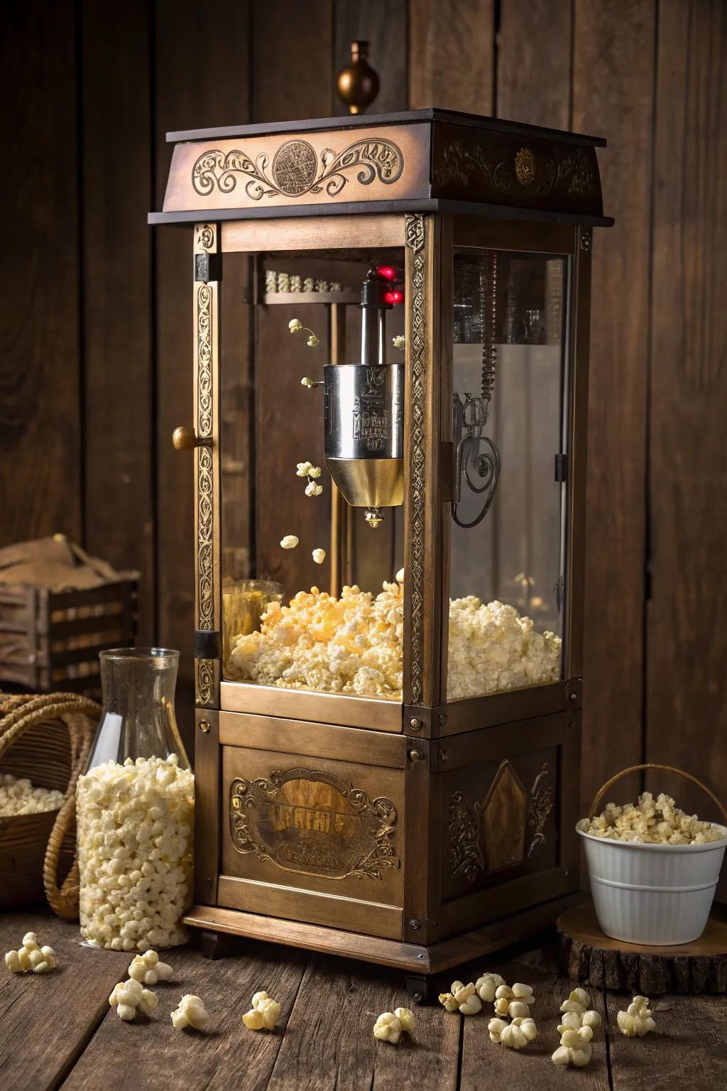 Elevate your gatherings with the timeless charm of a vintage popcorn machine.