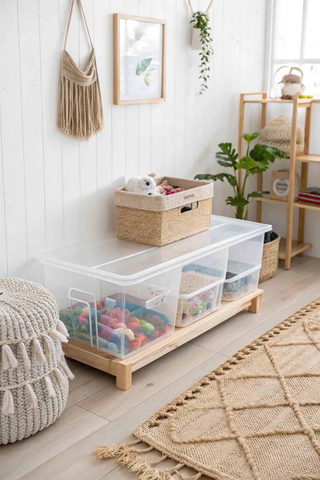 Organize with elegance: Clear storage bins for seamless playtime!
