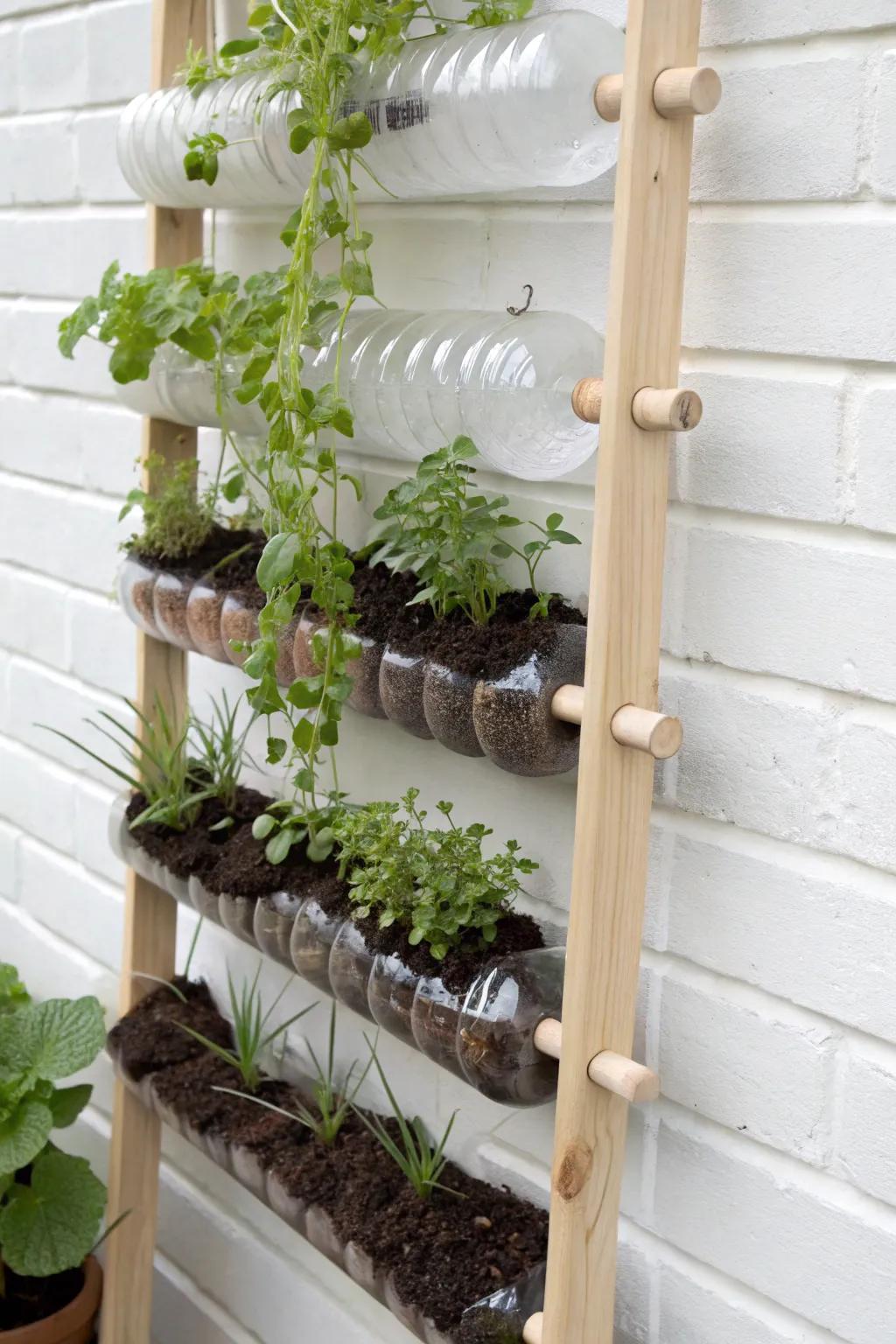 Breathe new life into your space with a chic plastic bottle vertical garden. 🌿✨ #EcoFriendlyDecor #MinimalistGardening