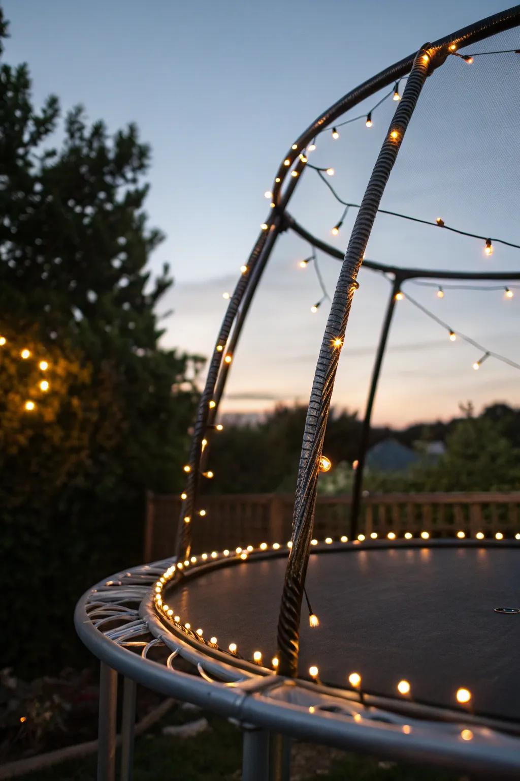 Transform your trampoline into a glowing evening oasis with handcrafted charm.