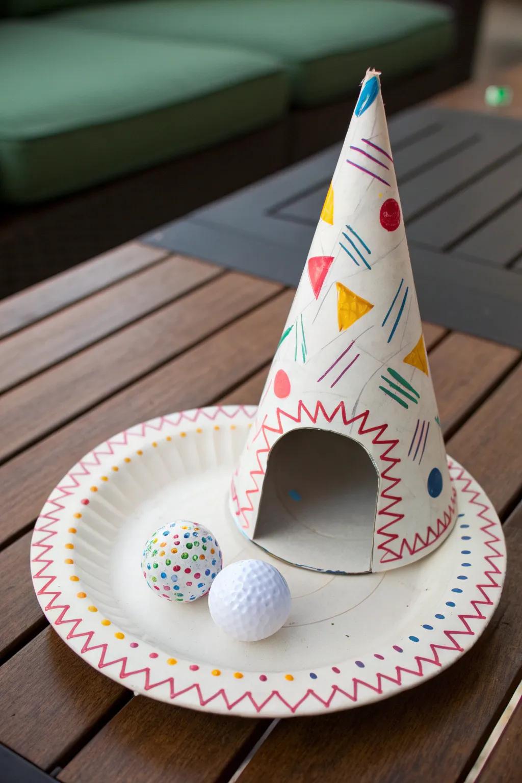 Craft your own mini golf masterpiece with a colorful paper plate hole!