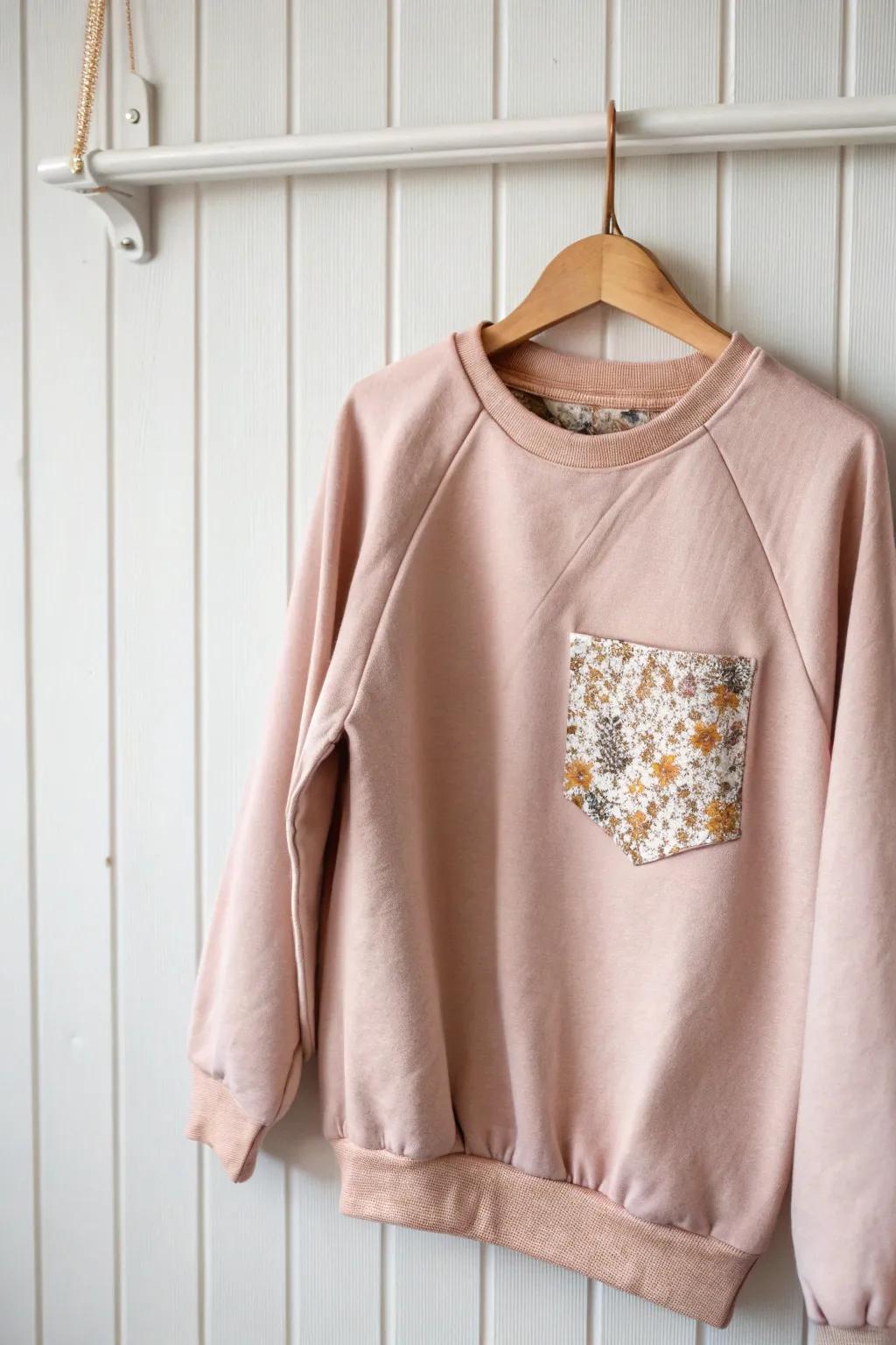 Transform your sweatshirt with a custom pocket: a touch of boho charm meets minimalist elegance.