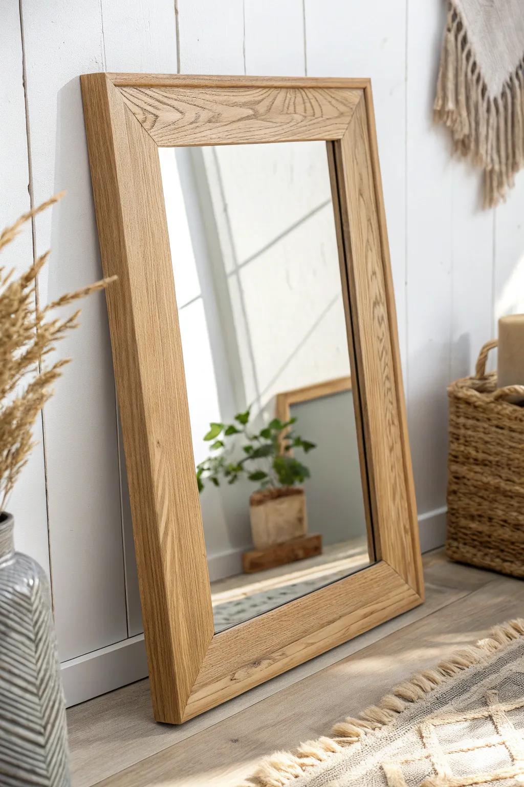Elevate your space with a floating mirror frame that combines Scandinavian simplicity and boho charm.