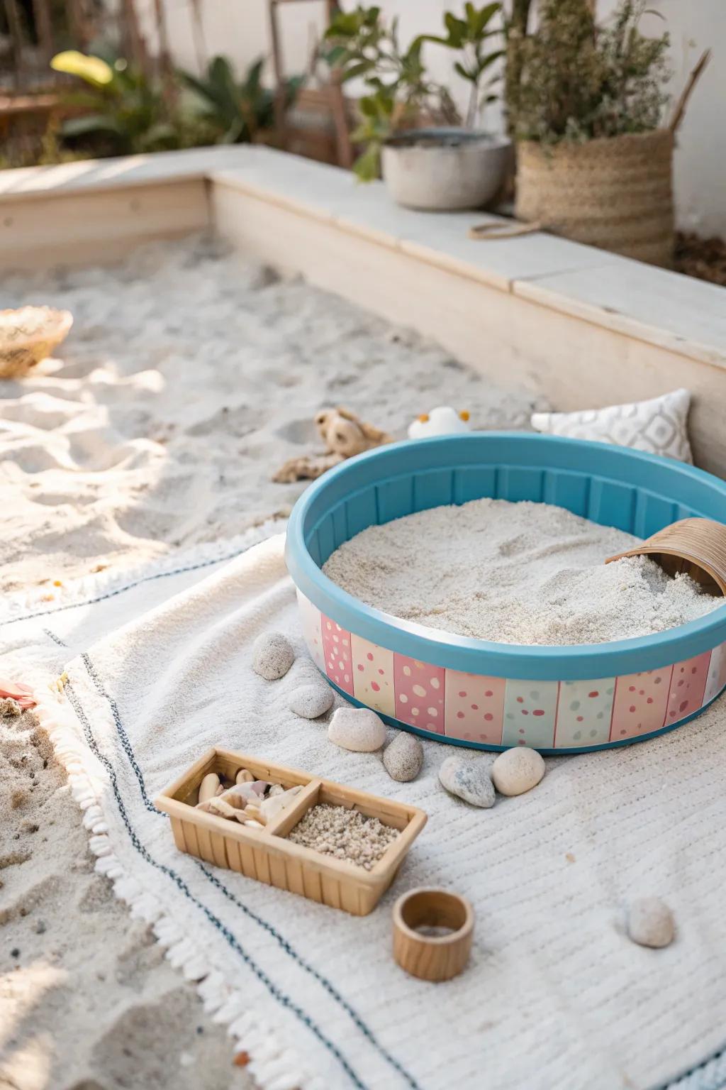 Transform playtime with a chic, minimalist dig box made from a colorful kiddie pool. Perfect for your pup's outdoor adventures!