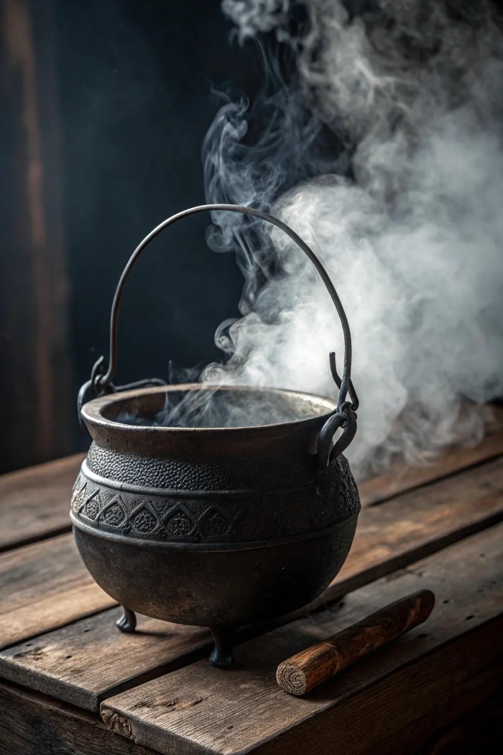 Unleash the magic with this artisan-crafted cauldron enveloped in mystical dry ice fog.
