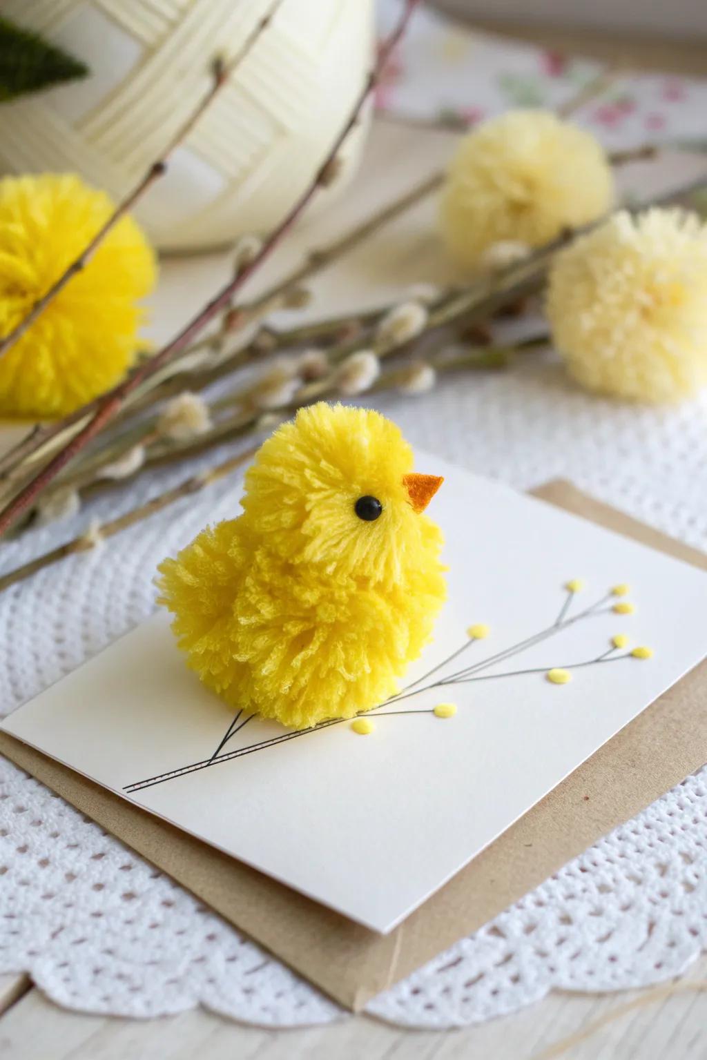 Adorable Pom-Pom Chick Card: A Fun Easter Craft for Little Hands!