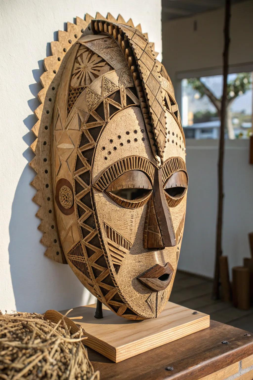 Discover the art of recycling with this stunning cardboard mask, where simplicity meets creativity. 🌿✨ #CraftedBeauty #MinimalistArt