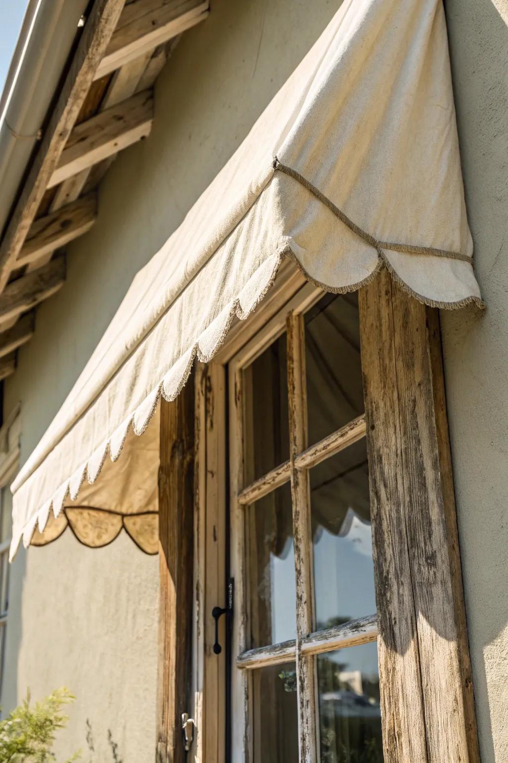 Elevate your home's charm with a rustic canvas drop cloth awning.