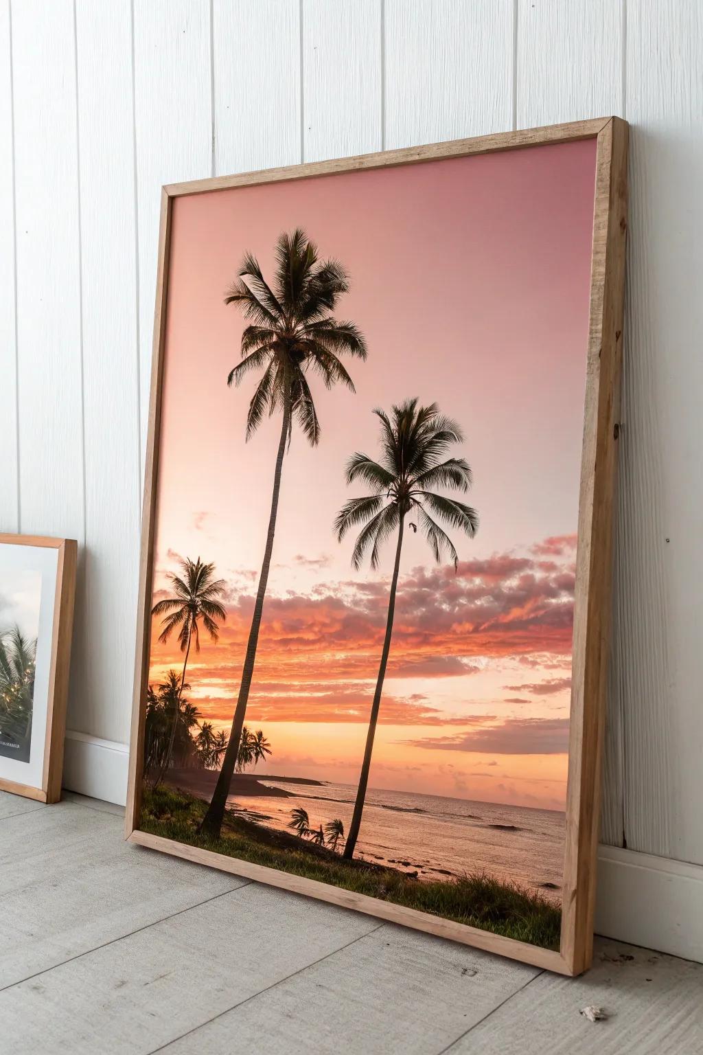 Escape to a Palm Tree Paradise with this minimalist sunset painting, where simplicity meets tropical elegance.