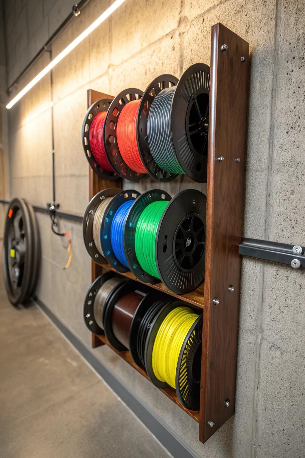 Maximize your space and showcase your filament collection with a stylish wall-mounted rack.