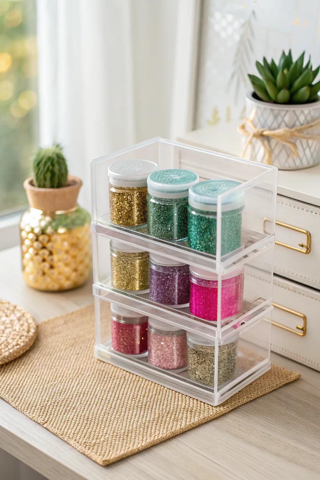 Organize your sparkle in style with these chic stackable drawers, perfect for a touch of minimalistic beauty.