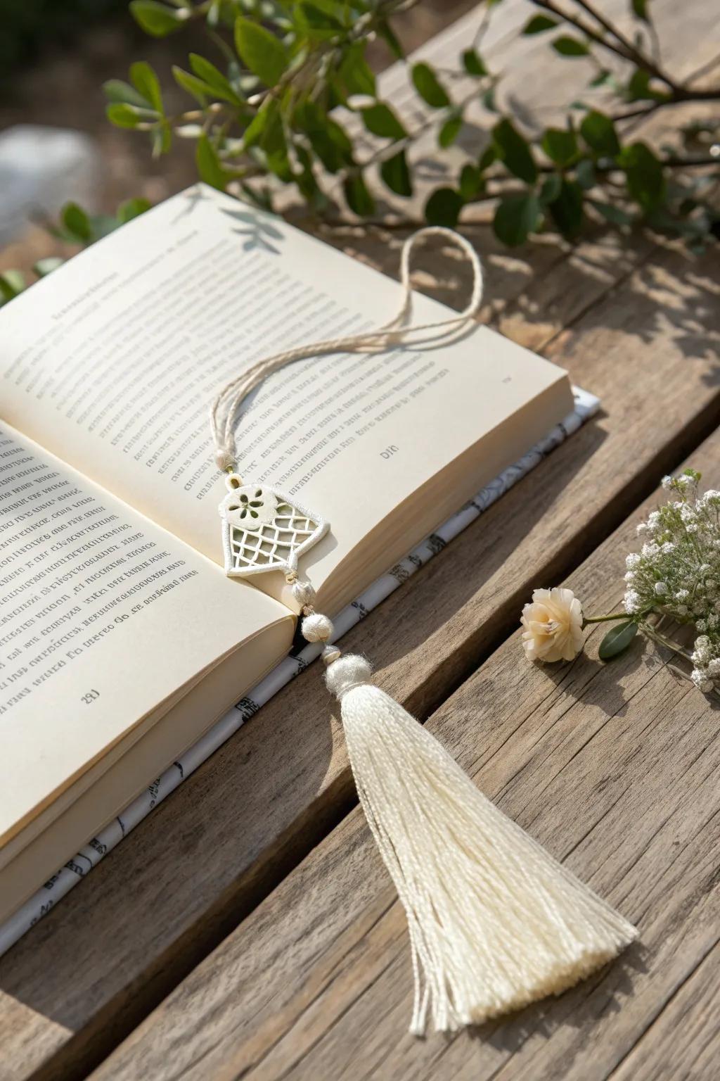 Add a whimsical touch to your reading with this ghostly tassel bookmark, perfect for a cozy, minimalist vibe.
