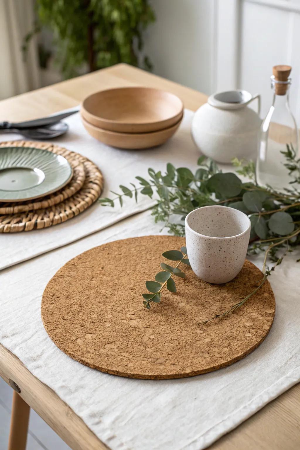 Elevate your table setting with the rustic charm of handcrafted cork placemats.