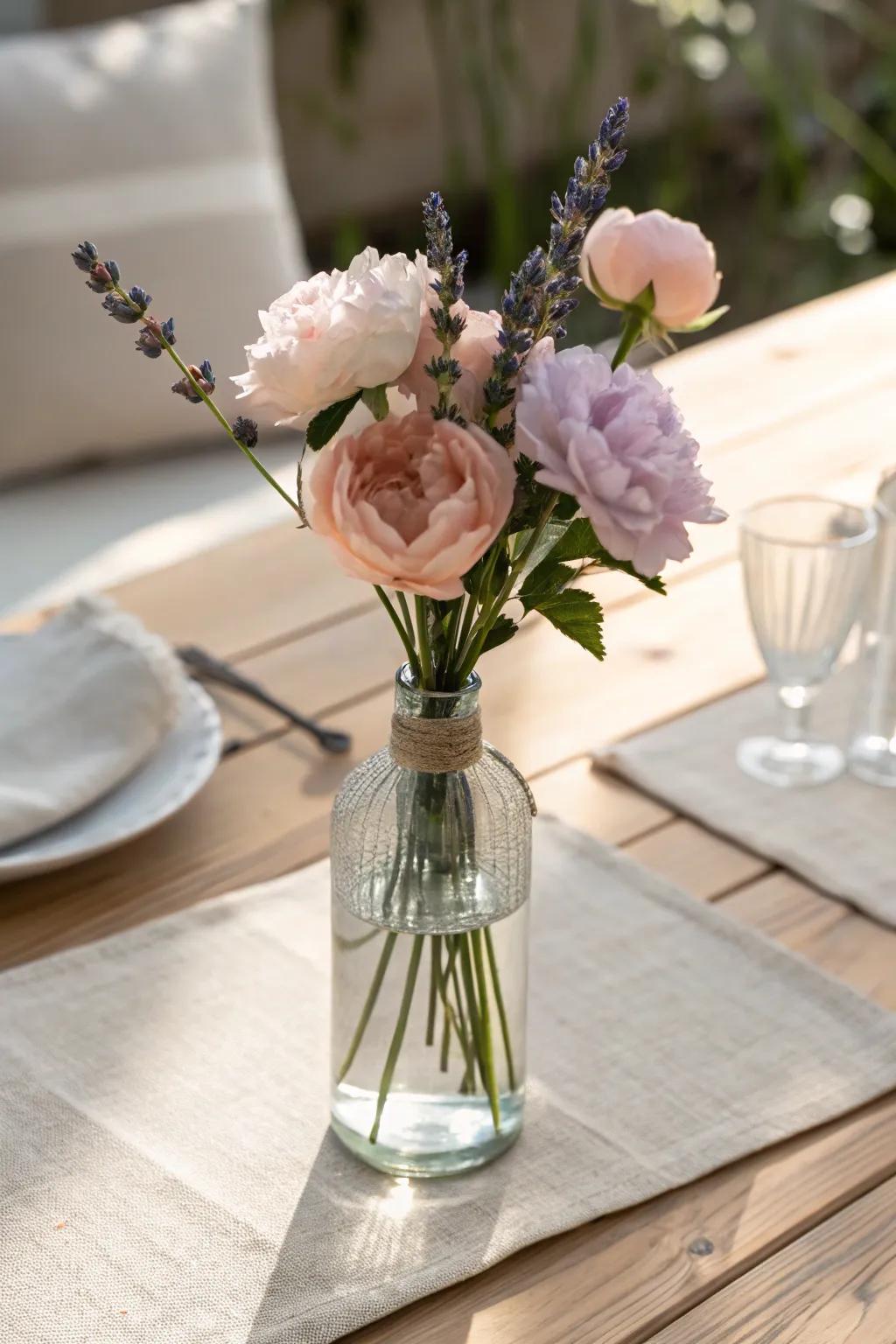Transform tiny bottles into charming floral accents that infuse elegance and warmth into any space.