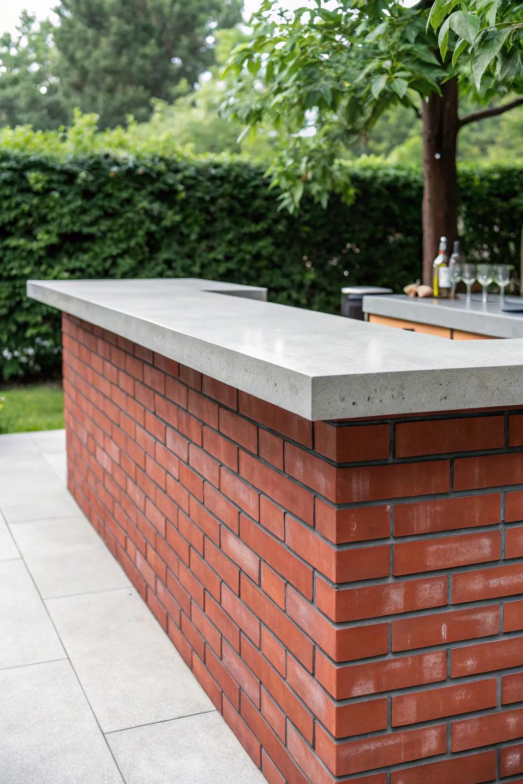 Elevate your outdoor space with a modern minimalist brick bar that blends craftsmanship with contemporary style.