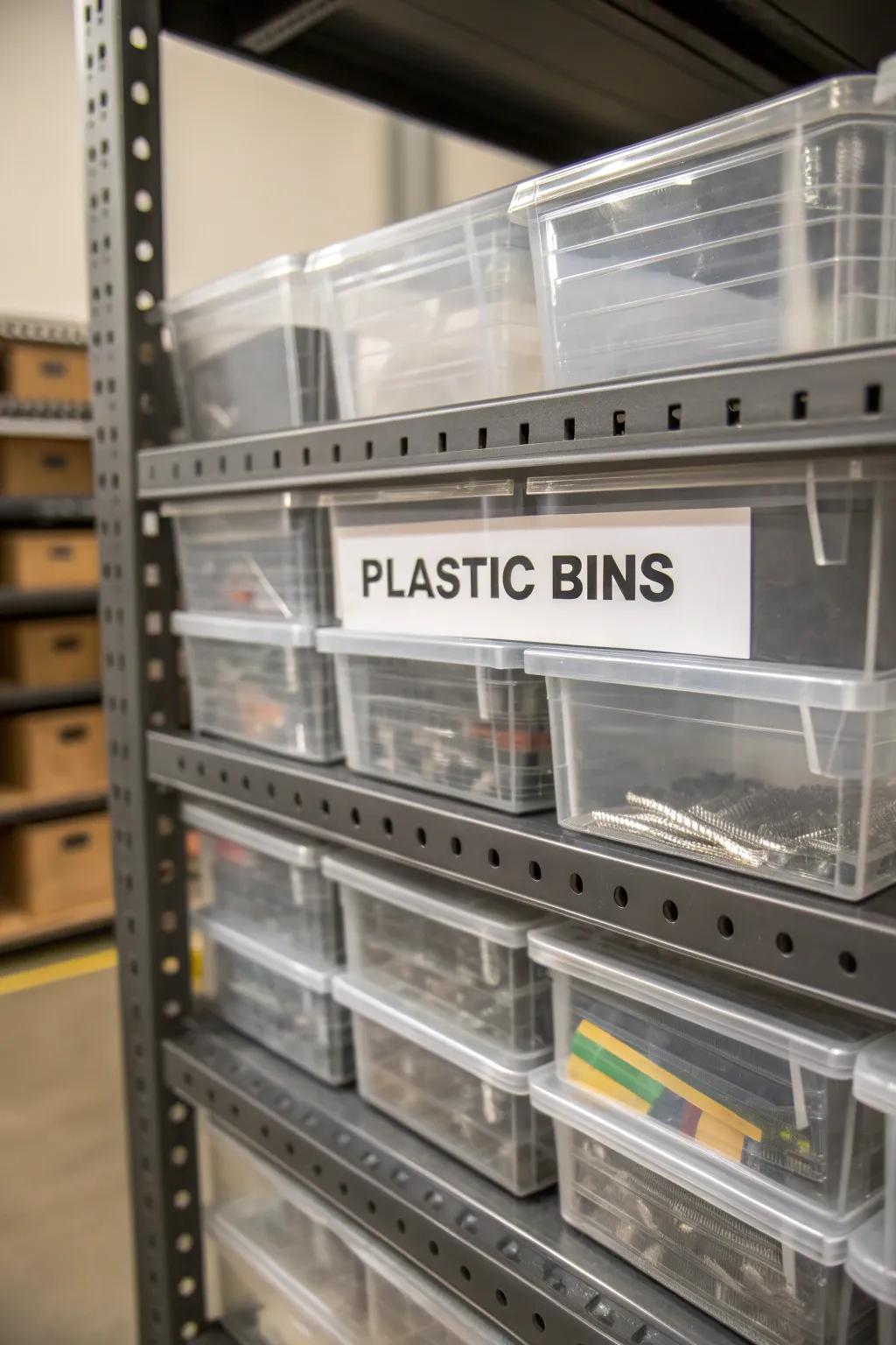 Organize with precision: Clear plastic bins for effortless access and style.