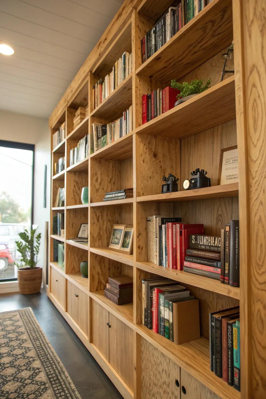 Transform your space with custom plywood bookshelves that blend craftsmanship with functionality.