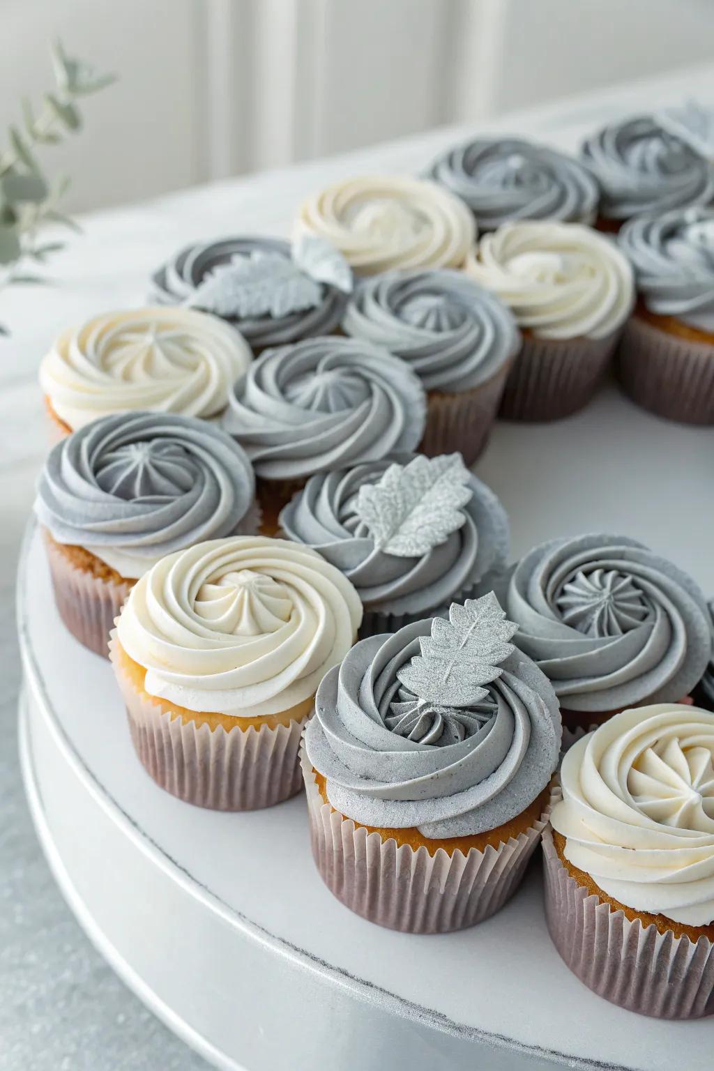 Embrace understated elegance with a monochrome pull apart cupcake cake in chic grays.