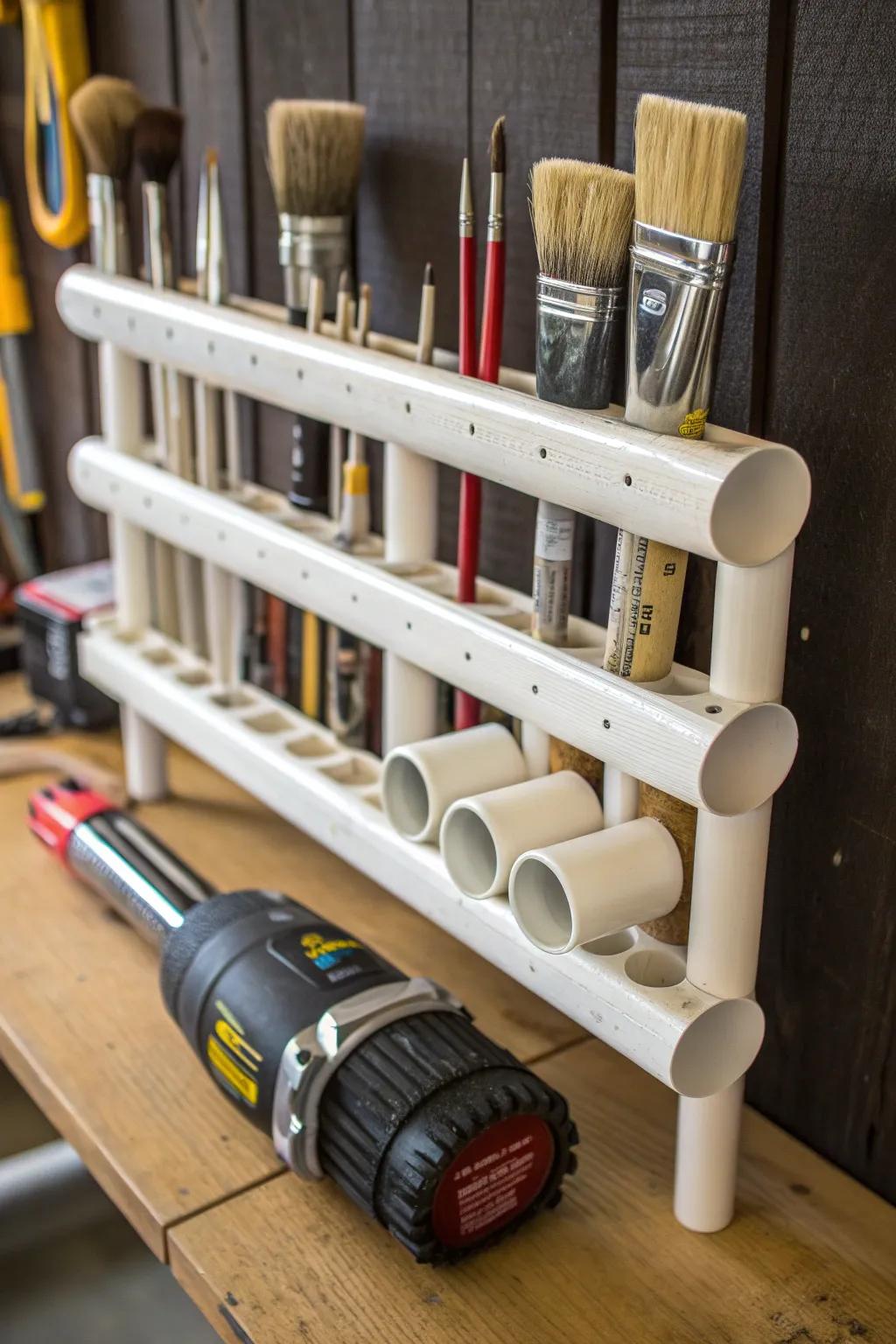 Elevate your workshop organization with this sleek DIY PVC tool rack.