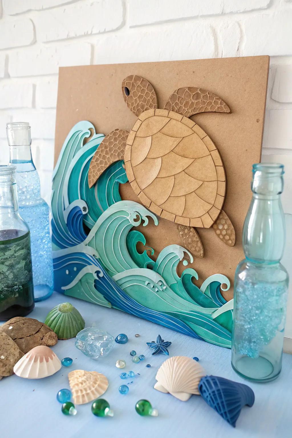 Dive into a sea of creativity with this stunning recycled ocean masterpiece. 🌊🐢 #EcoArtistry #ScandiBoho