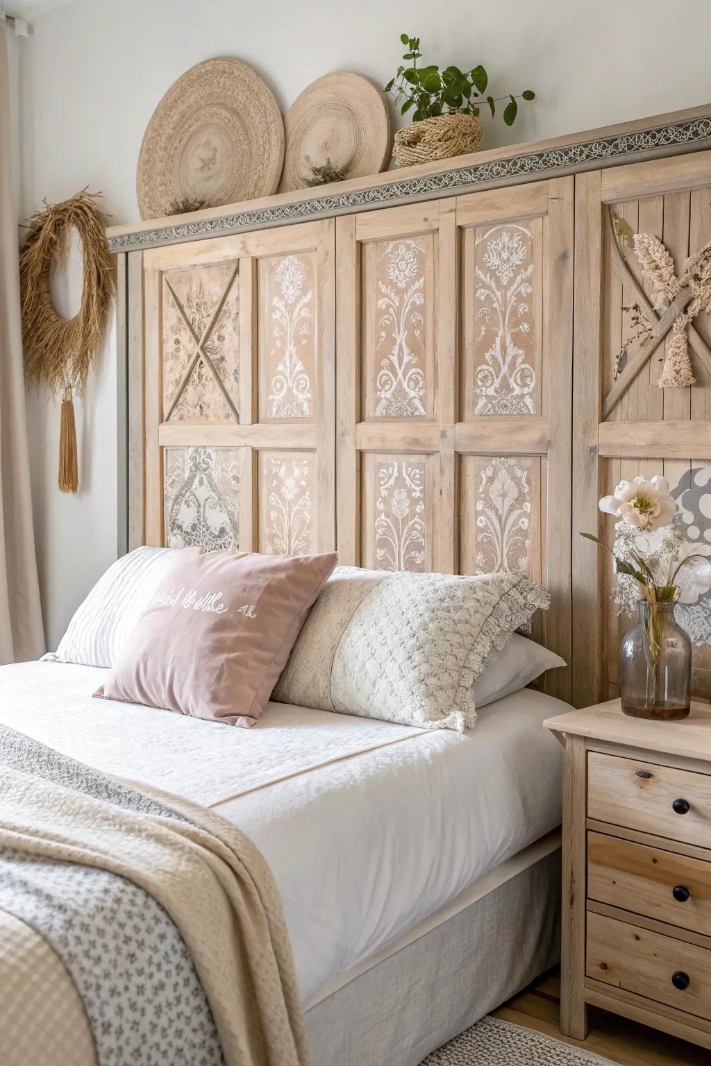 Transform old cabinet doors into a stunning, cozy headboard with minimalist Scandinavian-Boho charm.