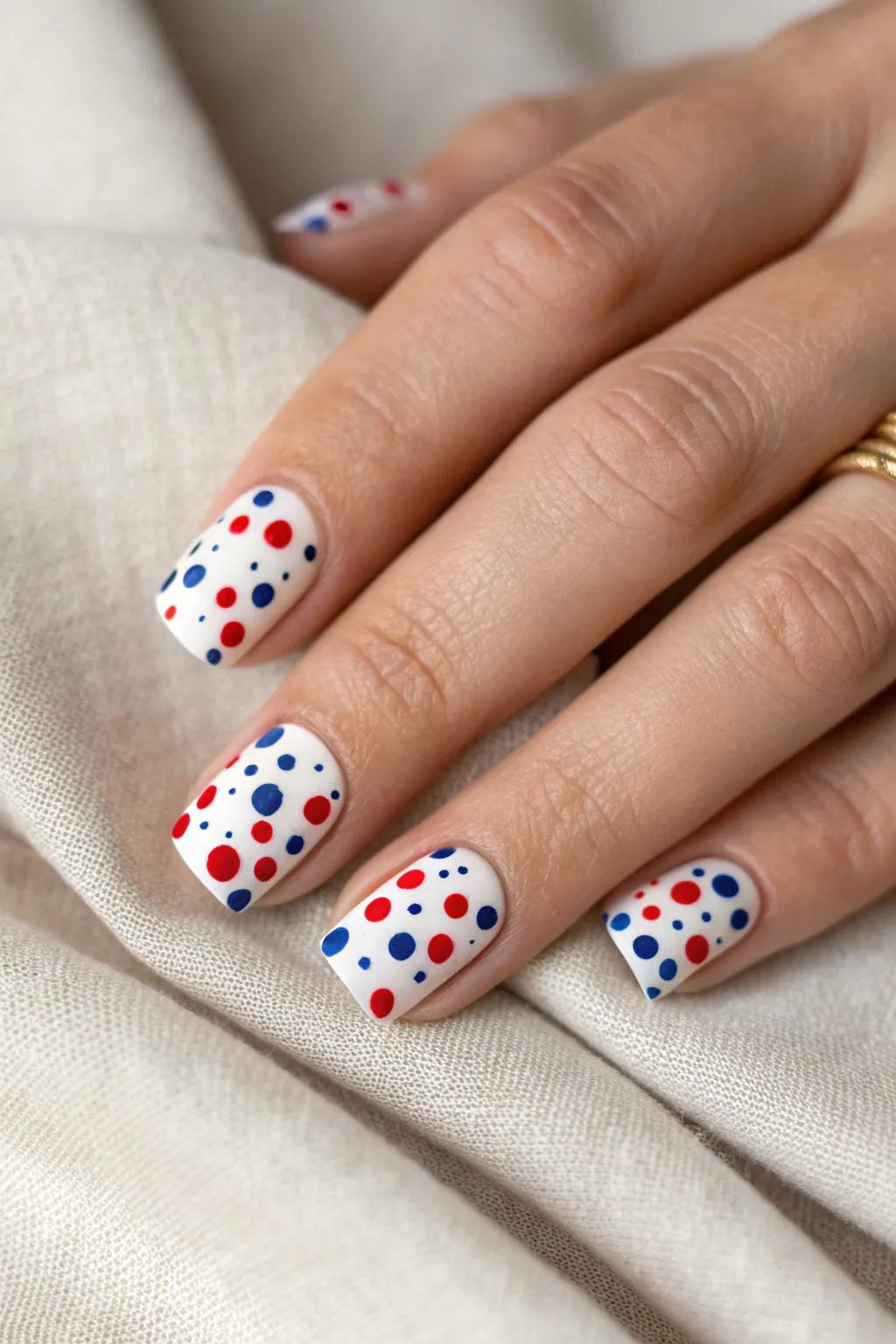 Celebrate the Fourth of July with these chic and easy dot-pattern nails, perfect for the minimalist with a boho twist!