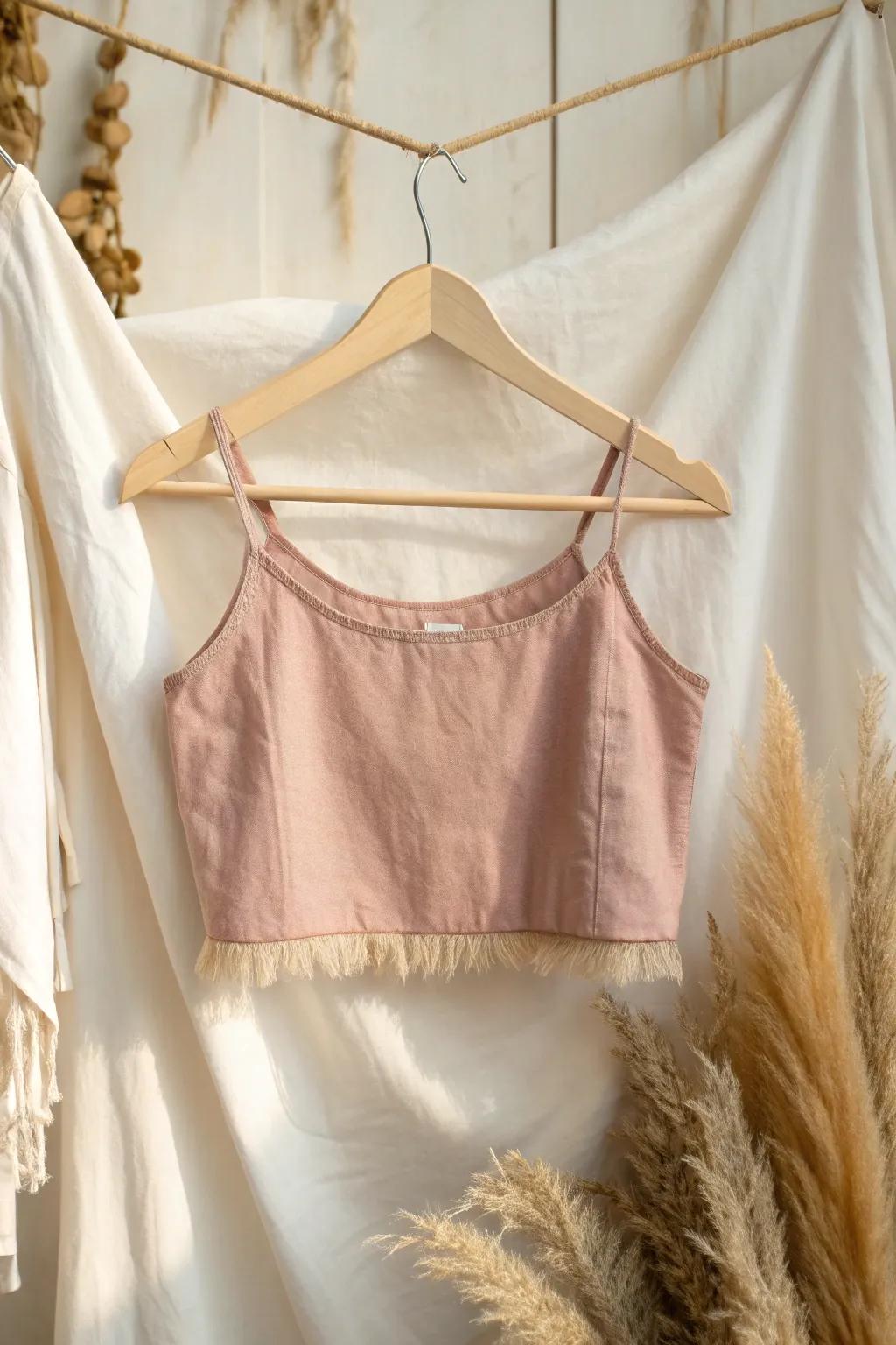 Transform your T-shirt into a chic crop top, embodying effortless style with a touch of boho elegance.