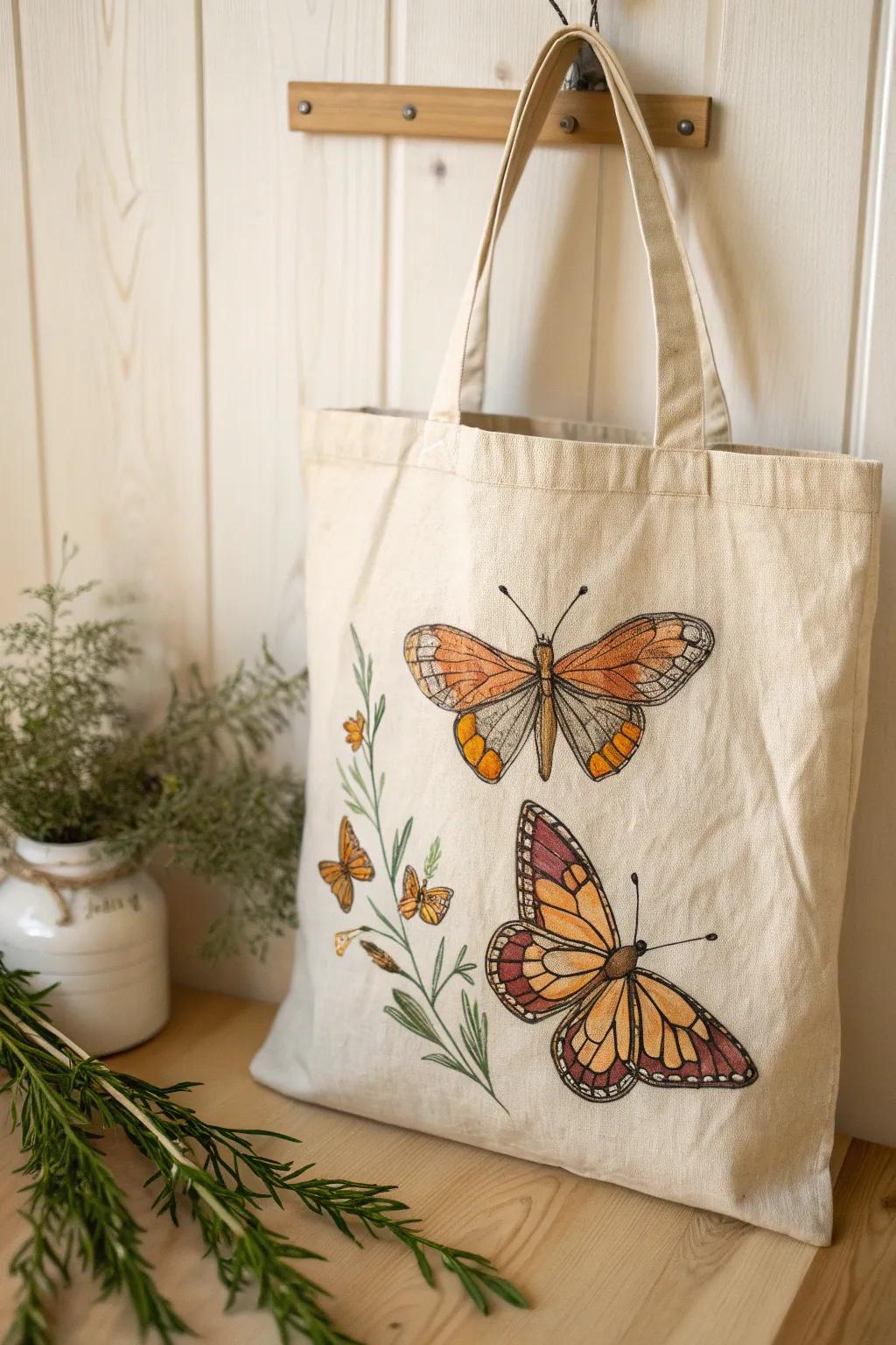 Embrace the Butterfly Effect: Transform your tote with delicate, hand-painted butterflies.