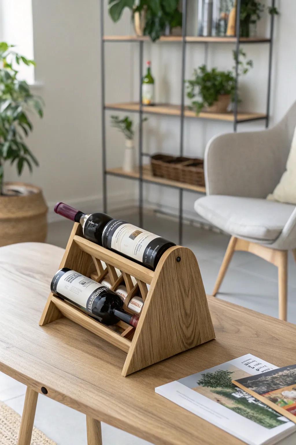 Reimagine your space with a touch of creativity: a chic wine rack born from a simple magazine holder.