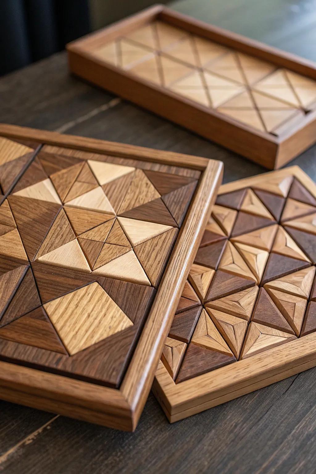 Immerse yourself in the art of geometry with this beautifully crafted wooden puzzle.