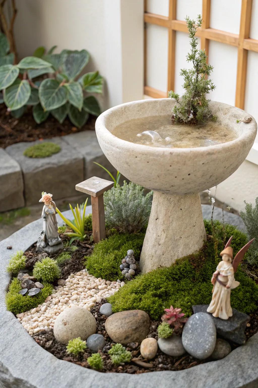 Enchant your garden with a touch of whimsy: a minimalist fairy garden bird bath.