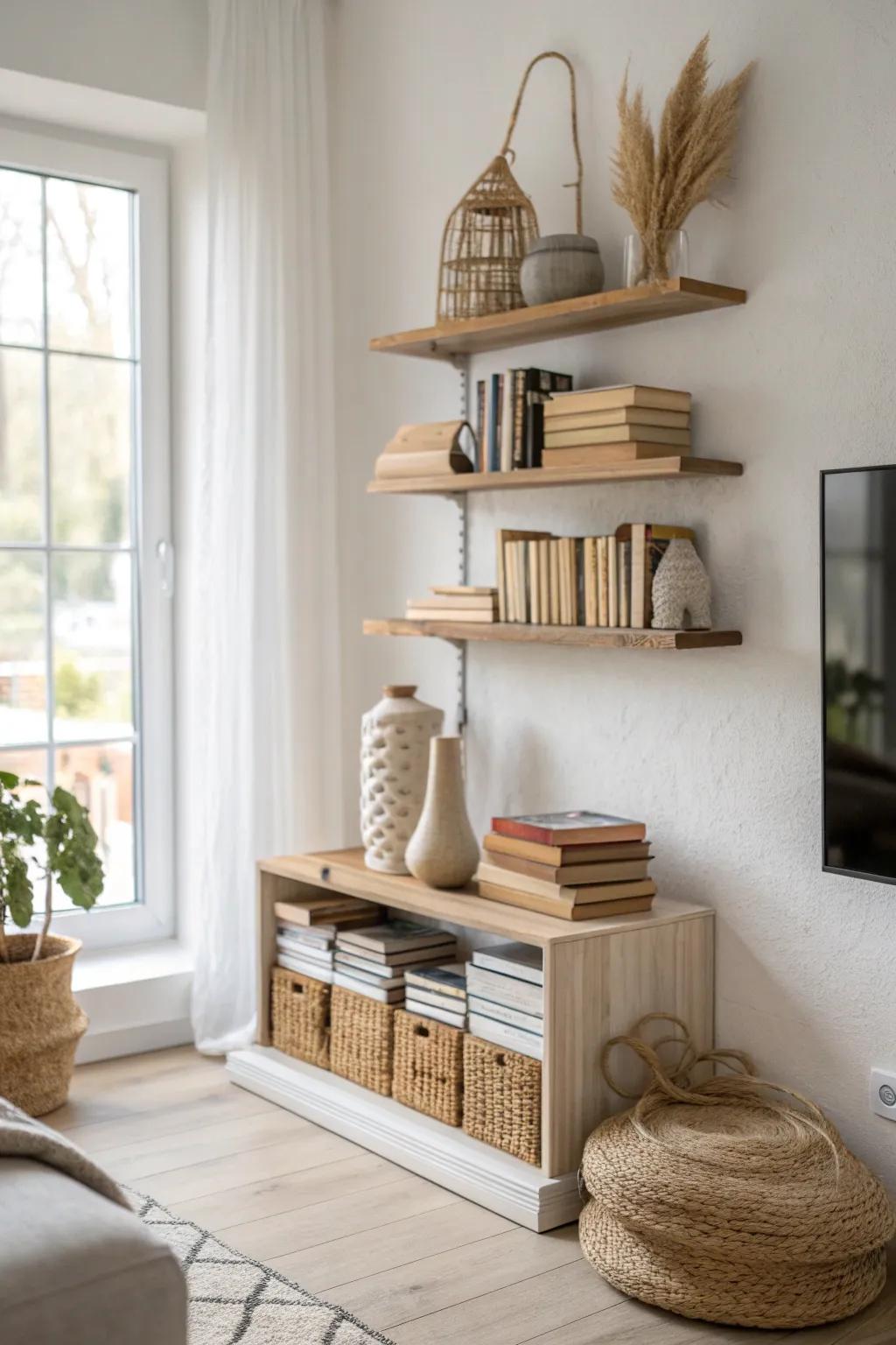 Elevate your space with the magic of invisible shelves - where books seem to float effortlessly.