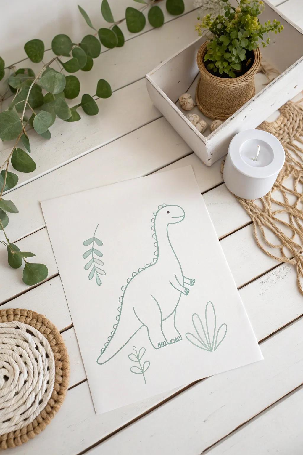 Bring a touch of playful charm to your space with a simple yet delightful dinosaur outline drawing. Perfect for adding a smile to any room!