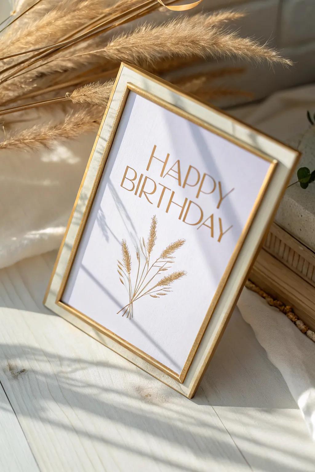 Embrace elegance with a touch of gold—perfectly framed minimalism for a memorable birthday card.