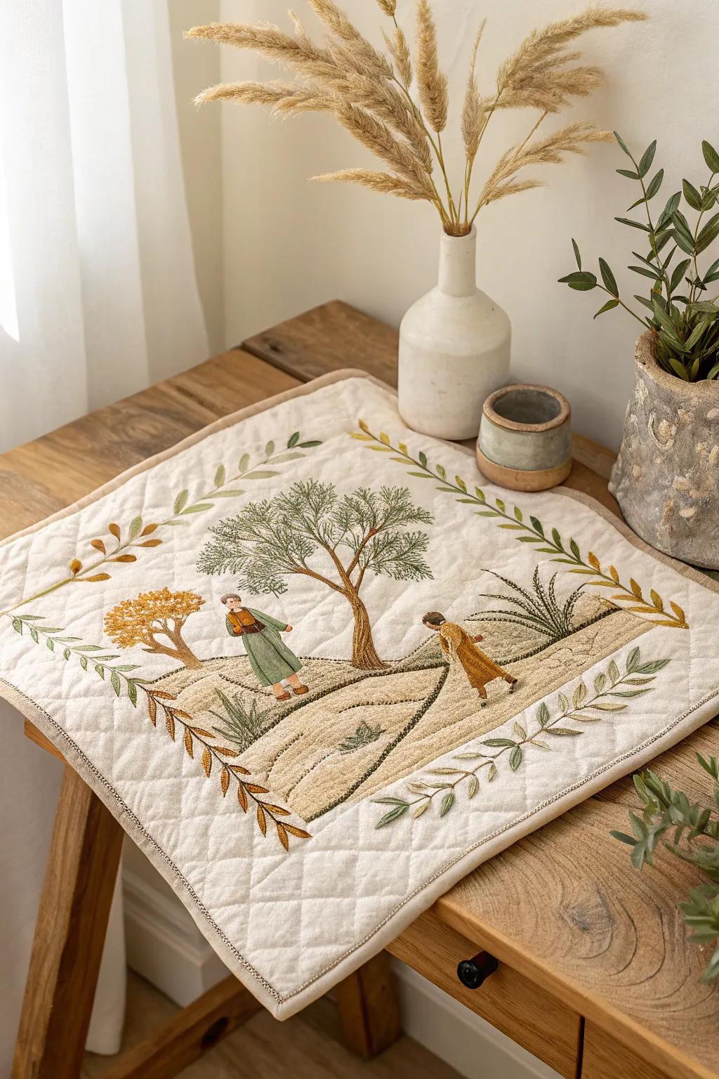 Crafting stories in stitches: A minimalist quilt square capturing the essence of John the Baptist's journey.